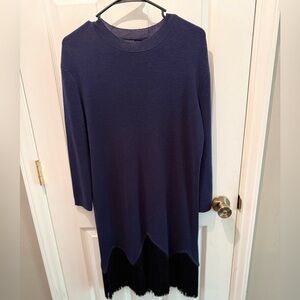 Timo Weiland Navy Black Fringe Sweater Knit Dress XS